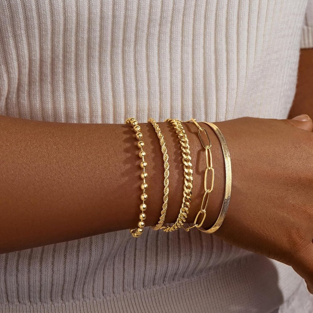 Gold Bracelets for Women,Dainty Bracelets Set for Women Trendy, Gold Bracelets S - Picture 9 of 9
